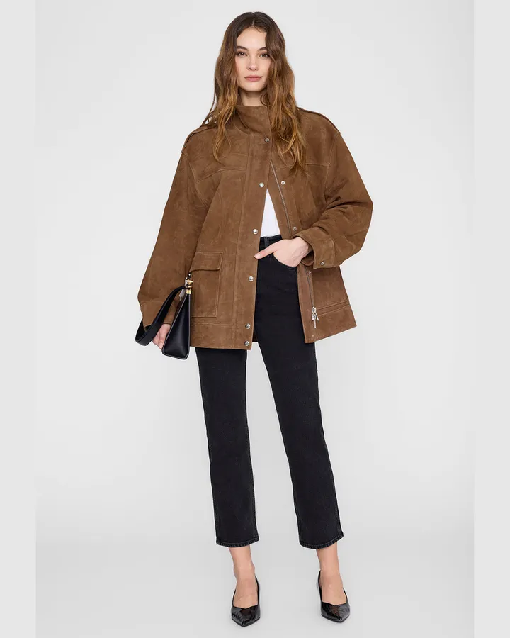 Suede Field Jacket, Tobacco — Anine Bing