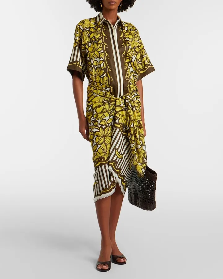 Printed Silk Shirt, Citron — Solène